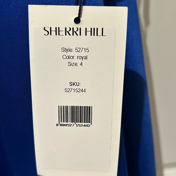 Sherri Hill Scoop Neck Strappy Back Long A Line Satin Dress, Royal Blue 52715 - Picture 8 of 13